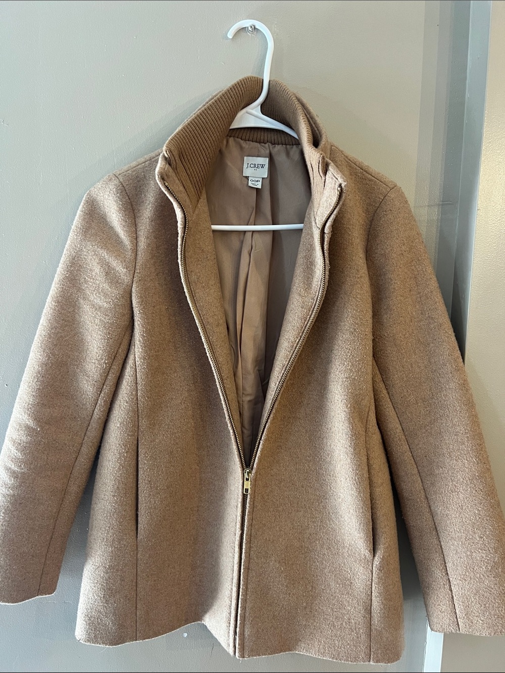 J. Crew Women's Tan Wool Blend Zip-Front Pea Coat